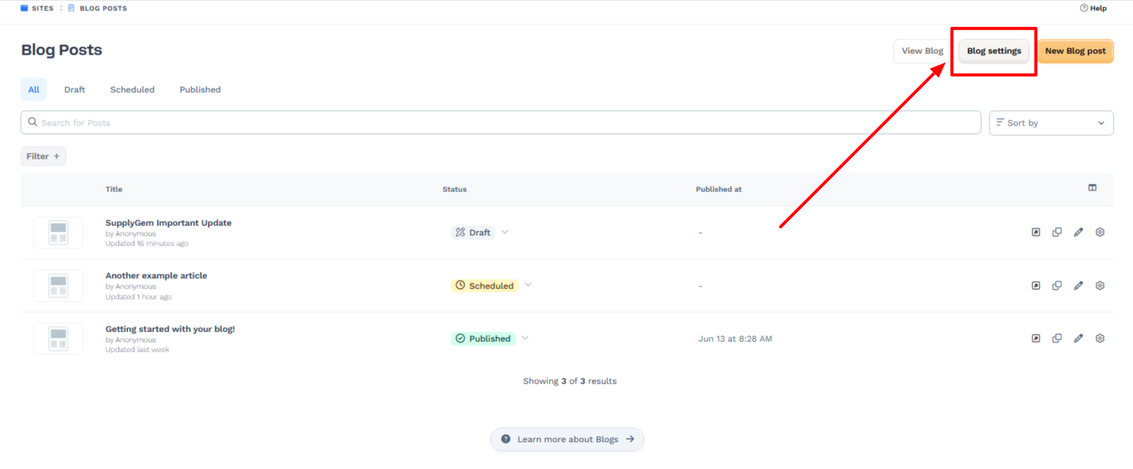 configure the overall blog settings