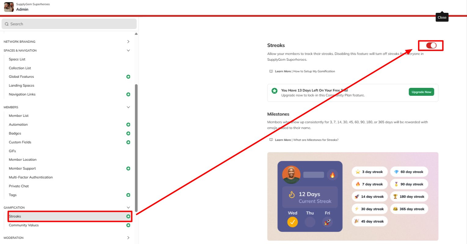 Gamification tab