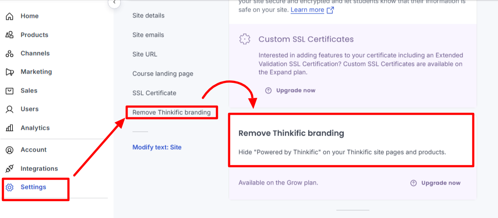 Remove Thinkific Branding