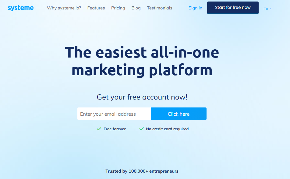 6. Systeme.io: Best Free Option