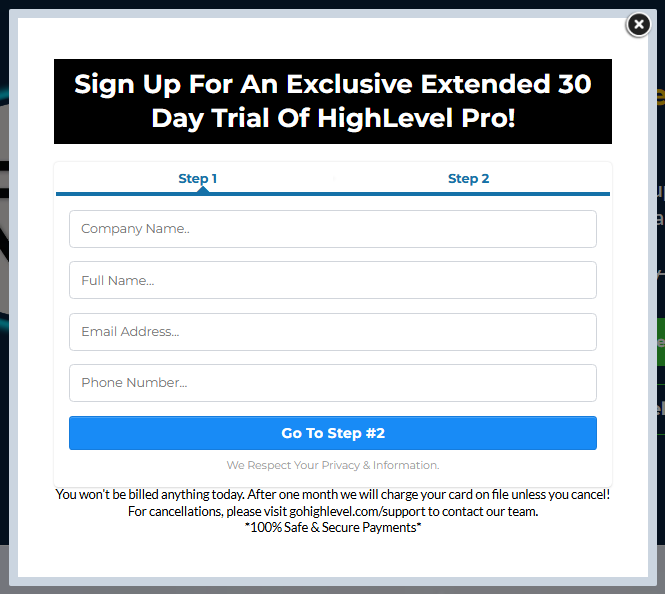 two-step registration form