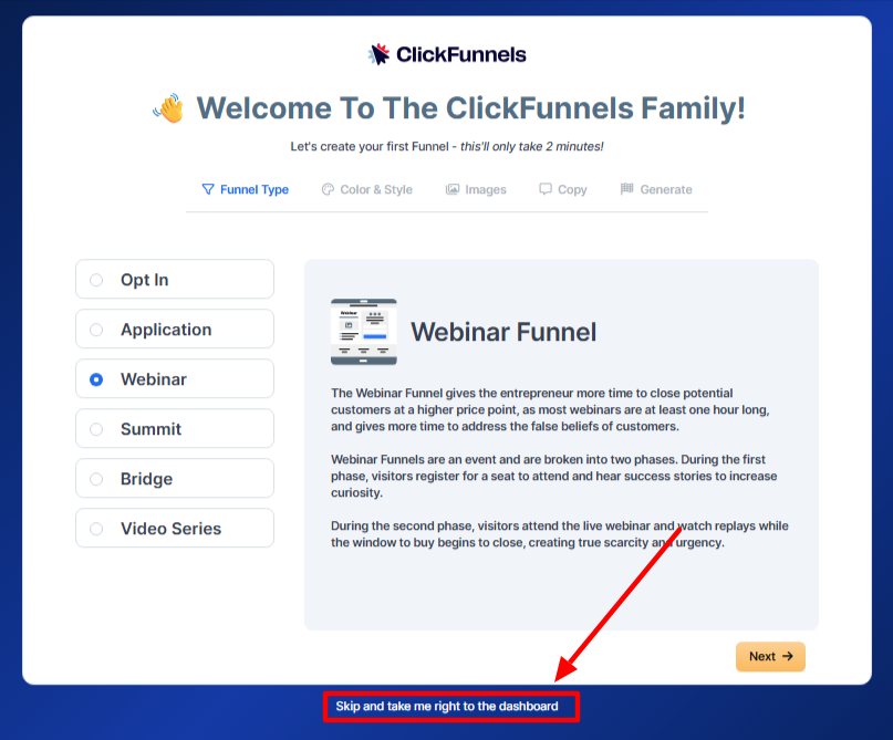 series of setup screens