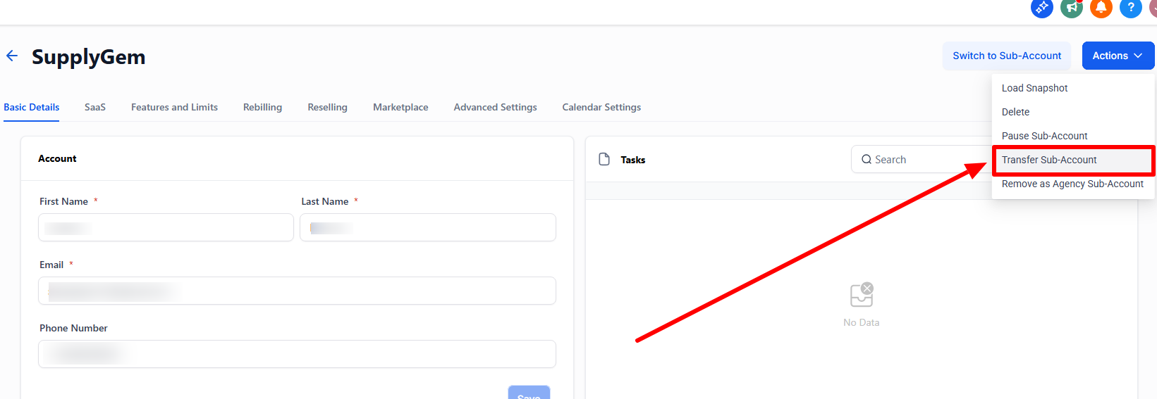 Transfer Sub-Accounts